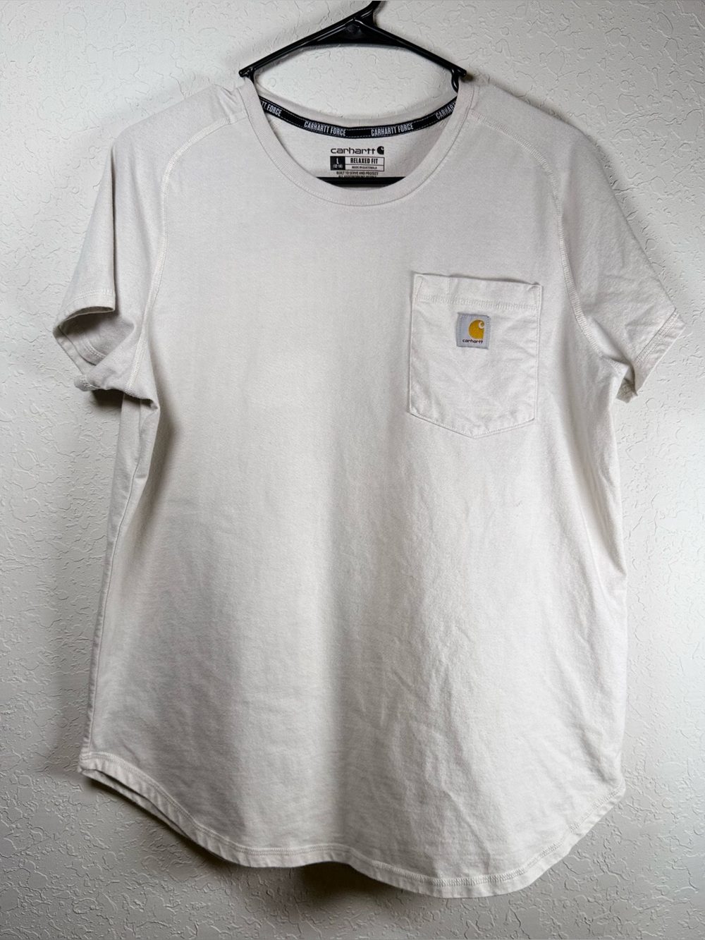 Carhartt Force Boys Large 12-14 Relaxed Fit Pocket Tee Shirt Cream Ivory
